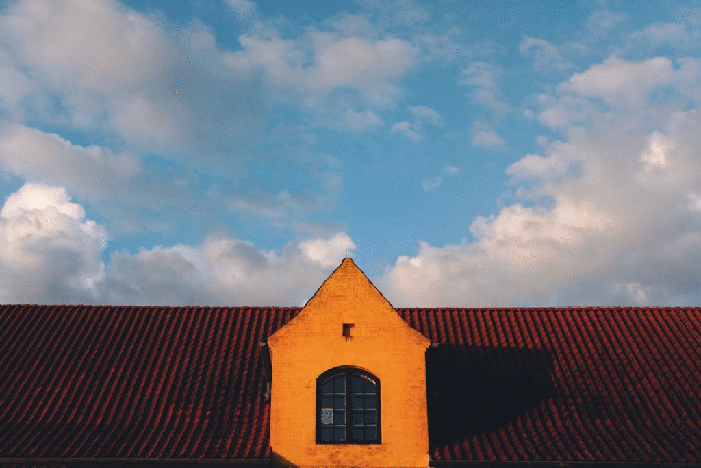 House attic against a blue sky